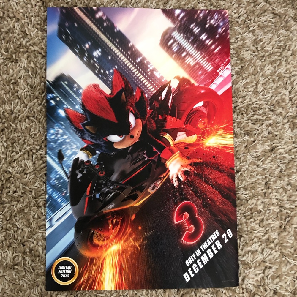 Sonic The Hedgehog 3 AMC movie poster with Shadow 18x12 limited edition